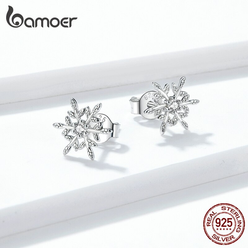 Bamoer Bông Tai Bạc 925 Hình Bông Tuyết Phong Cách Hàn Quốc Cho Nữ bse424