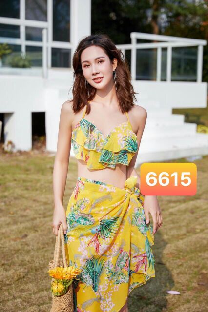 Bikini kèm khăn siêu quyến rũ đi biển mã 6615