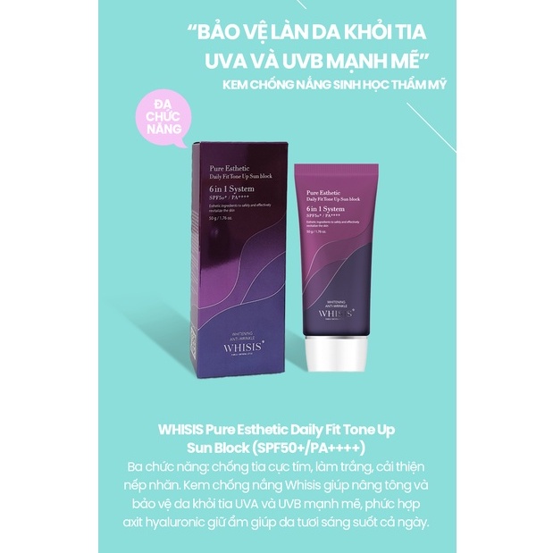 Ảnh Kem Chống Nắng Dưỡng Trắng Kiềm Dầu Nâng Tone WHISIS Pure Esthetic Daily Fit Tone Up Sun Block SPF50+/PA++++ 50g 2