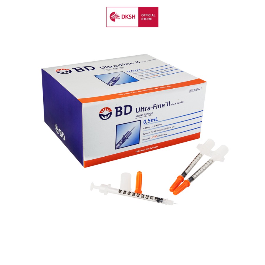 Bơm tiêm insulin  BD Ultra-Fine™ 8mm, 0.5cc 30G dành cho người điều trị tiểu đường, hộp 10 túi (10 cây/túi)