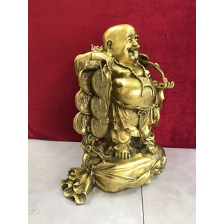 Di Lặc gánh tiền đứng trên bị bằng đồng vật phẩm phong thuỷ quà tặng trưng bày trang trí