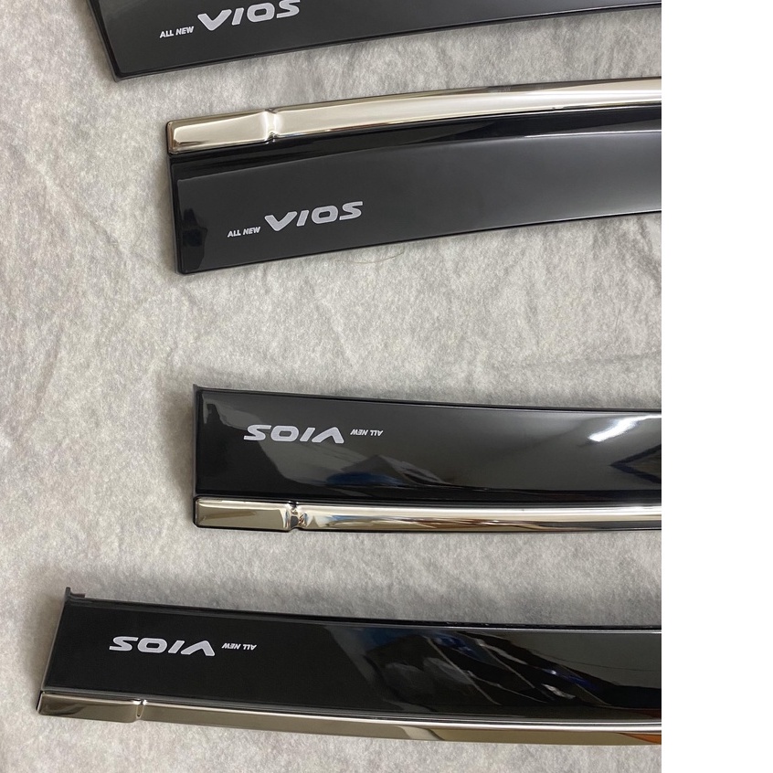 Vè che mưa xe Toyota Vios đời 2014 -> 2025 Chỉ INOX cao cấp, dày dặn, sáng bóng, giá 1 bộ 4 cánh