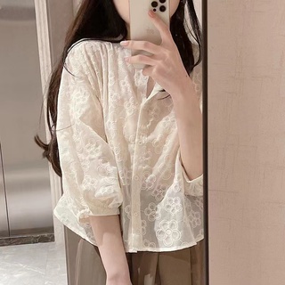 Hàng Mới Về Áo Sơ Mi Tay Dài Thêu Hoa Dáng Rộng Phong Cách Hàn Quốc Cho Nữ Hàng Có Sẵn