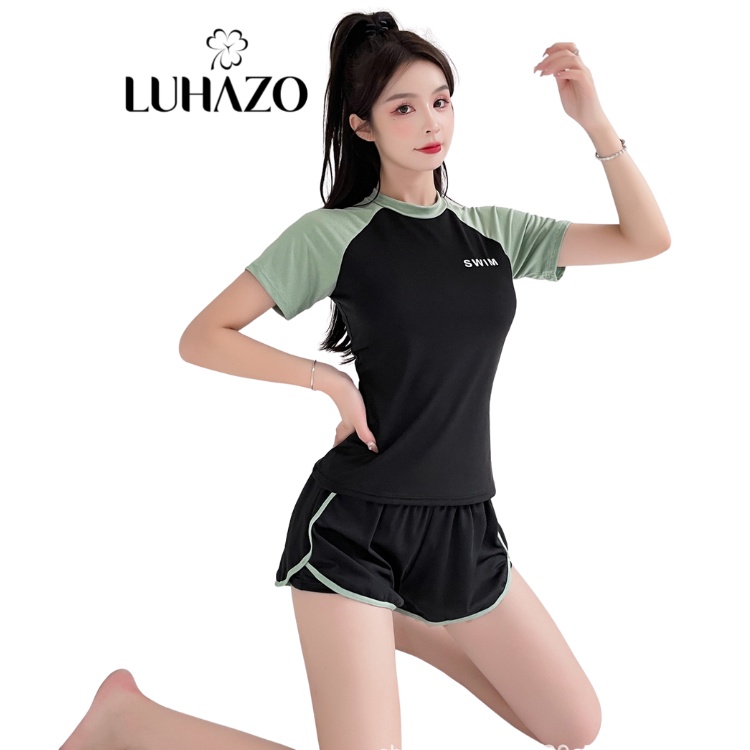 Bikini nữ LUHAZO kín đáo Đùi 2022 ngắn Tay đi biển Hàn Quốc 2 mảnh bigsize du lịch Đẹp Co Giãn DK7T203 spe