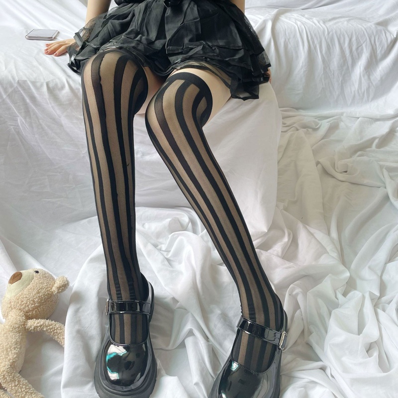 DASBSUG Nữ Sheer Vớ Dọc Sọc Đùi Vớ Trên Đầu Gối