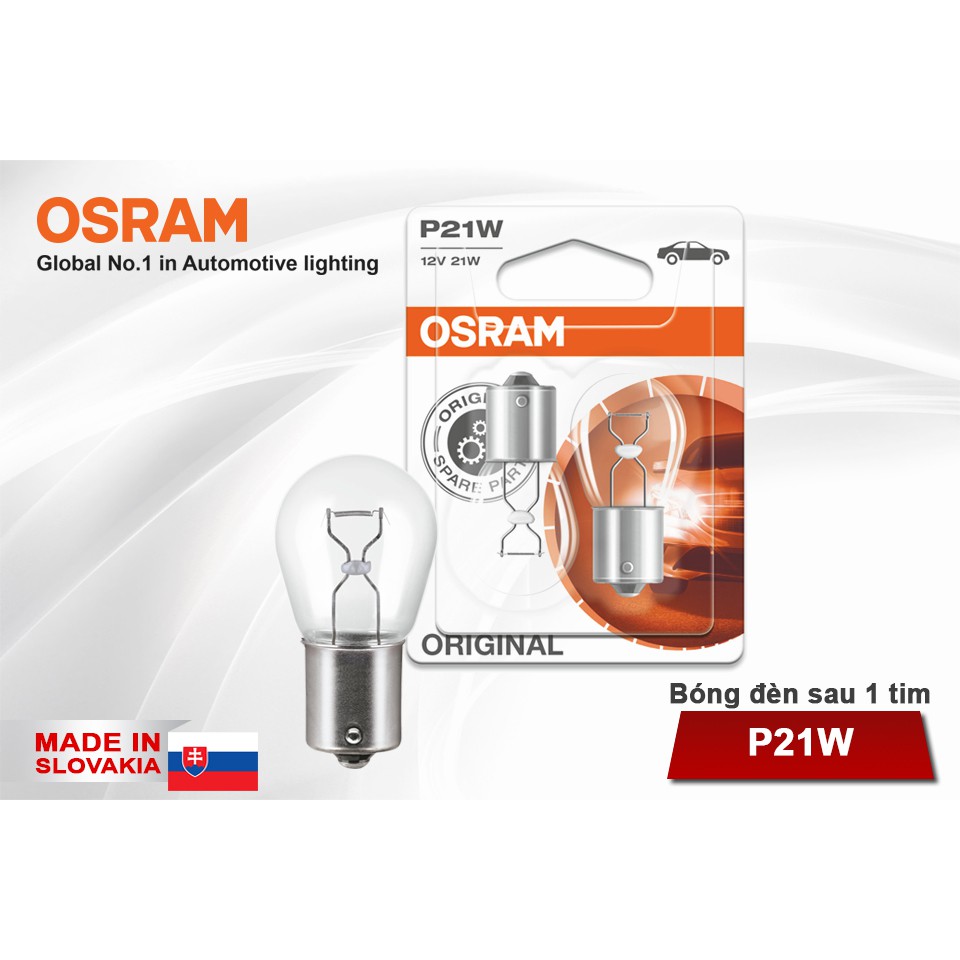 Combo 2 Bóng Đèn Sau 1 Tim Halogen OSRAM Original Dùng Cho Xe Ô Tô Chân S25 P21W 12V 21W 7506-02B (Chân Thẳng) - 460LM