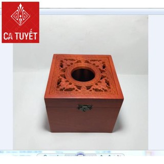 HỘP ĐỰNG GIẤY ĂN GỖ HƯƠNG KHỔ VUÔNG ELAI CHẠM ĐỤC CON RƠI - ẢNH THẬT