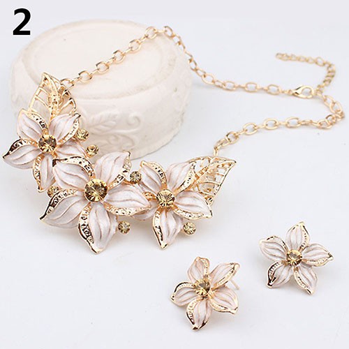 Thời Trang Nữ Kim Cương Giả Hoa Tuyên Bố Mặt Dây Chuyền Vòng Cổ Bông Tai Bộ Trang Sức