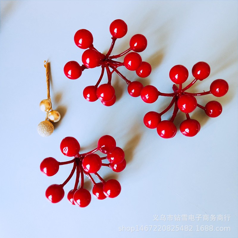 Combo 5 Chùm sung tròn đỏ trơn - Chùm quả trang trí Giáng Sinh - Phụ kiện trang trí cây thông Noel hoặc vòng nguyệt quế