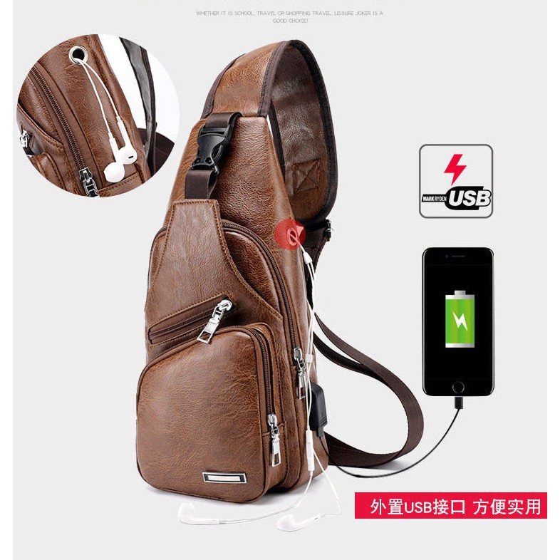 Túi Đeo Chéo Trước Ngực Nam Da Pu - Balo mini Da xịn Chất Màu Sắc Nổi Túi Đeo Chéo Da Nam Cao Cấp HotTrend Có Cổng USB