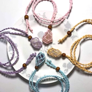 BTF Retro Dệt Đá Tự Nhiên Mặt Dây Chuyền Vòng Cổ Lưới Túi Rỗng Trang Sức Handmade