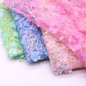 3D Ba Chiều Sequin Cánh Hoa Thêu Gạc Ren Vải 1 Mảnh Nửa Mét Nhiều Miếng