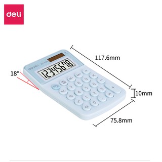 Máy tính cầm tay 8 số Deli cho học sinh văn phòng màu pastel dễ thương nhỏ gọn sử dụng pin và năng lượng mặt trời