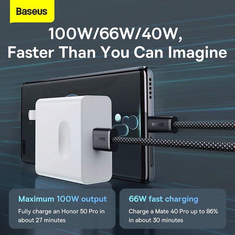 Ảnh Dây Cáp Sạc Nhanh Baseus 100W 6A Cáp sạc Nhanh USB sang Type C dành cho Samsung S22 S21 Ultra Xiaomi Mi 10 1
