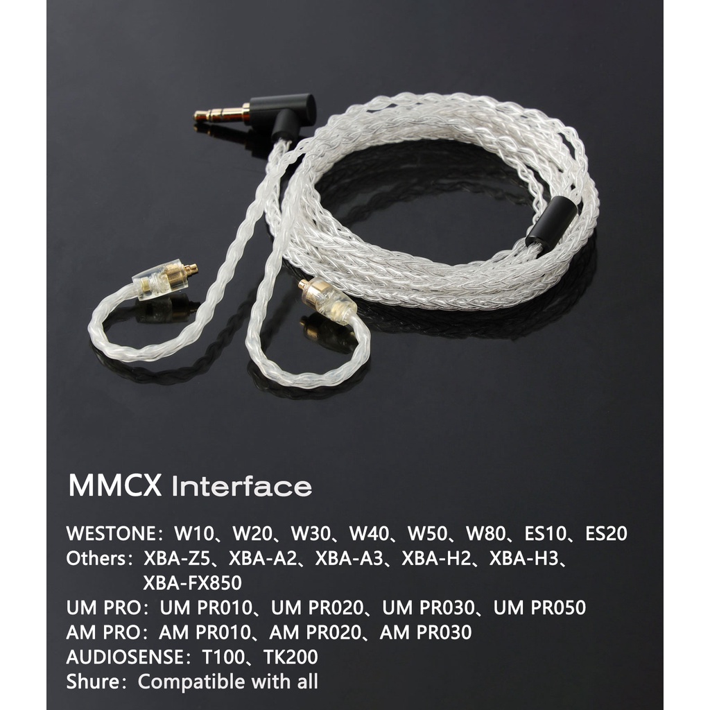 Dây Cáp Mạ Bạc JC08S 5N 8 Lõi Jack 3.5mm MMCX / 2Pin 0.78 Cho KZ ZST EDX ZSX EDA EDS
