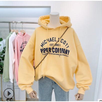 ÁO HOODIE NỮ HỌA TIẾT FORM RỘNG DÀI 2 MÀU VÀNG TRẮNG