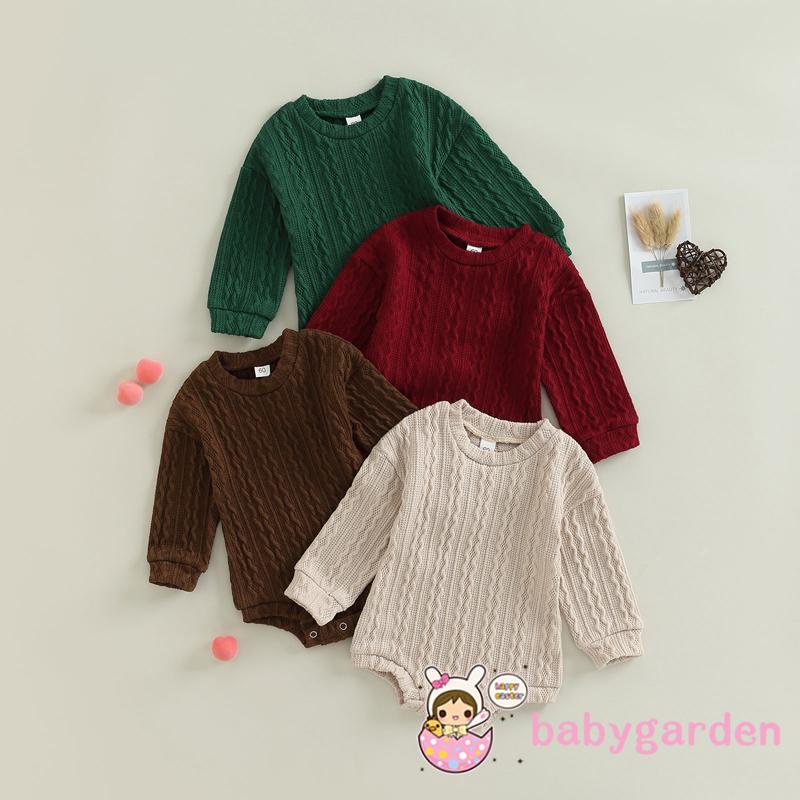 Áo Liền Quần Dài Tay Cổ Tròn Màu Sắc Đơn Giản Cho Bé