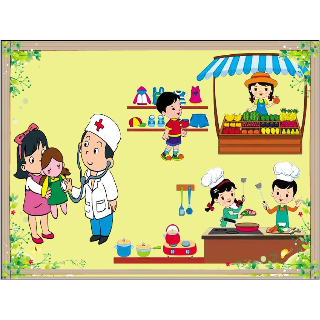 Tranh mầm non bộ 3 tranh decan bóc dán kích thước 60x90cm giá rẻ