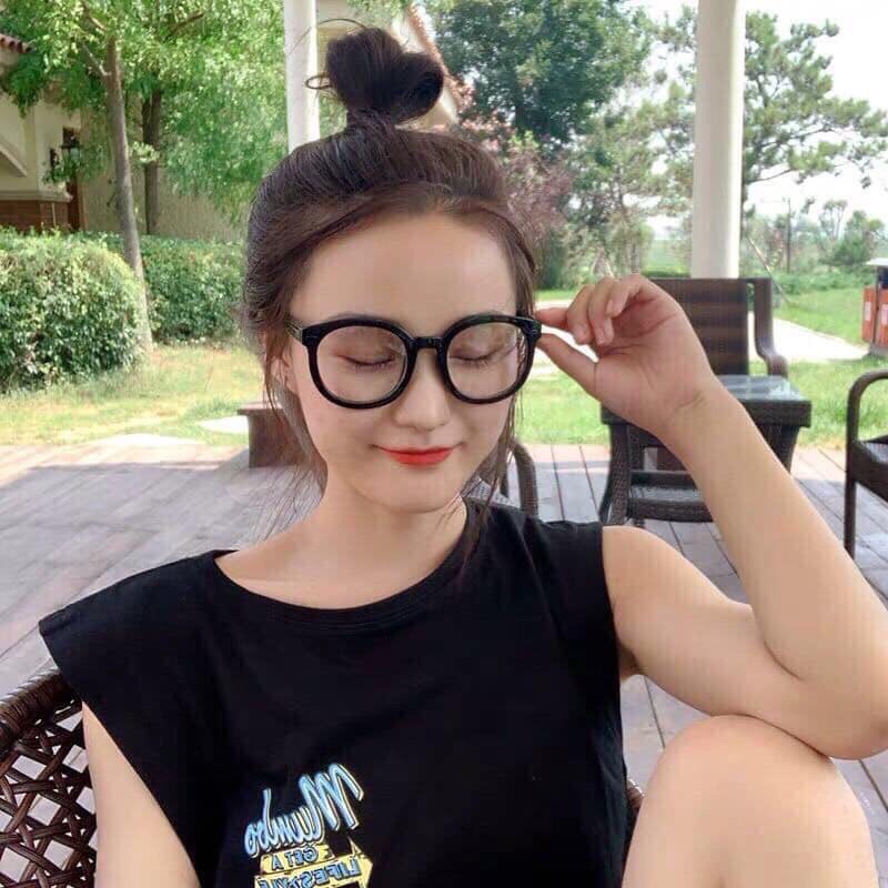 Kính cận thời trang nam nữ gọng tròn đẹp cute giá rẻ mắt kính không độ chống tia UV phong cách Ulzzang HANASO 041