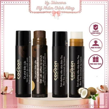 COCOON Son dưỡng ẩm môi dầu dừa Bến Tre 5G, tẩy da chết môi Cà phê Đắk Lắk