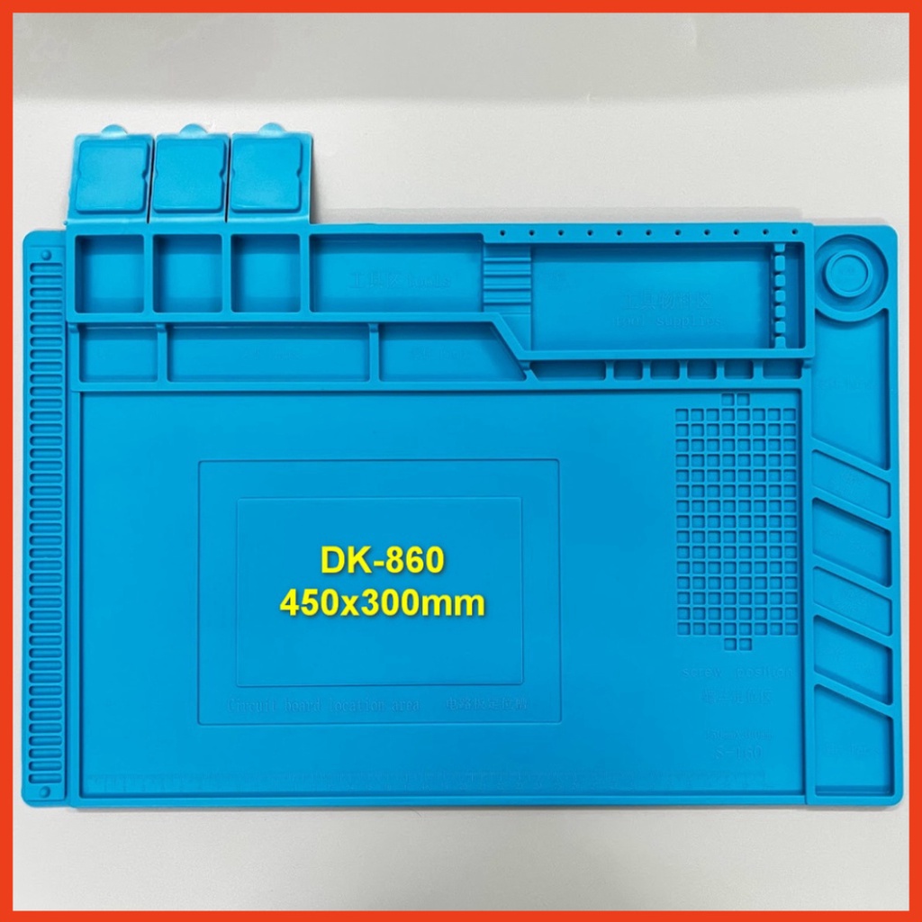 Thảm lót sửa chữa điện thoại chịu nhiệt DK-860 450x300x5mm, dùng kê máy, để ốc vít khi tháo lắp, hàn khò