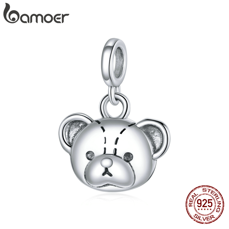 Hạt phụ kiện Bamoer SCX120-L bằng bạc 925 100% có hình con gấu dùng để tự làm vòng đeo tay / trang sức