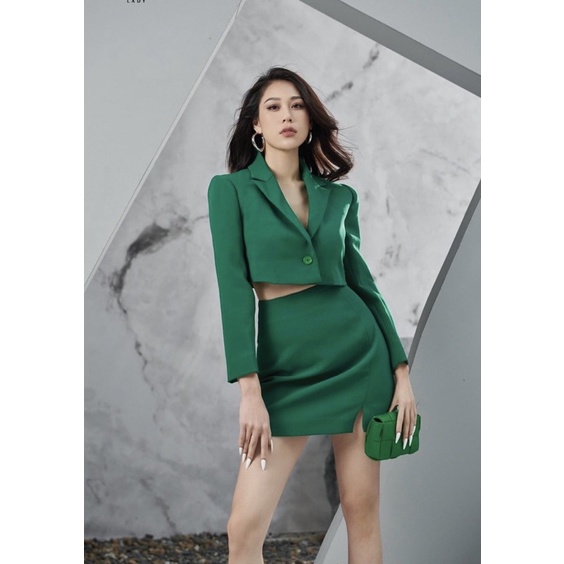 Áo blazer nữ [MAY THEO SỐ ĐO]-Áo khoác vest -chất liệu cao cấp, 2 lớp, XANH LÁ form croptop -Tiệm may Diluclothing