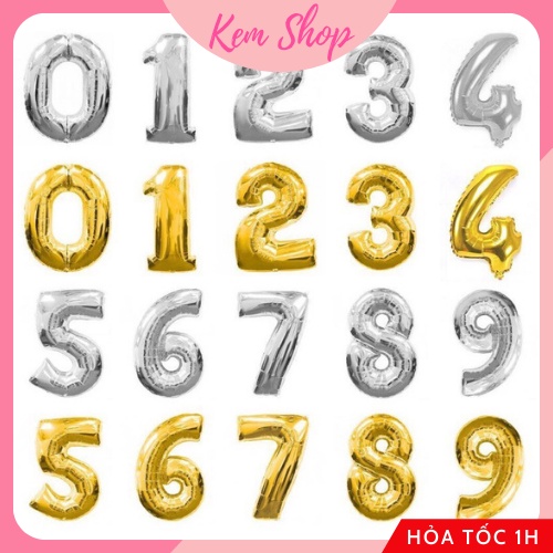 Bóng số sinh nhật size 41cm màu vàng bạc hồng gold trang trí sinh nhật - Kemshop K31