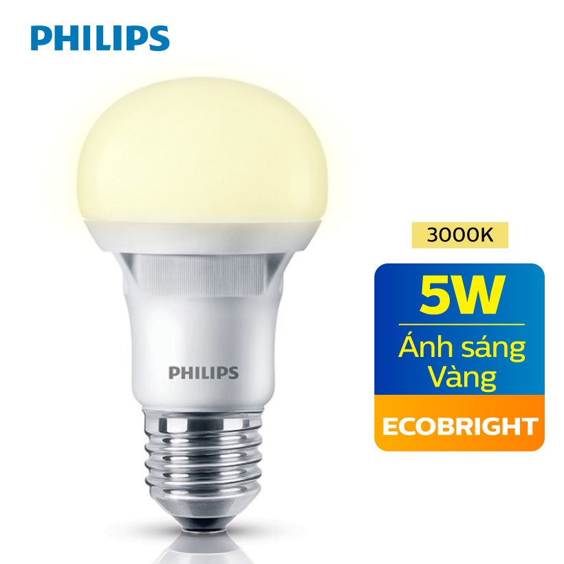 [Mã BMLTA35 giảm đến 35K đơn 99K] Bóng đèn LED Philips Ecobright 5W 3000K E27 A60 - Ánh sáng vàng