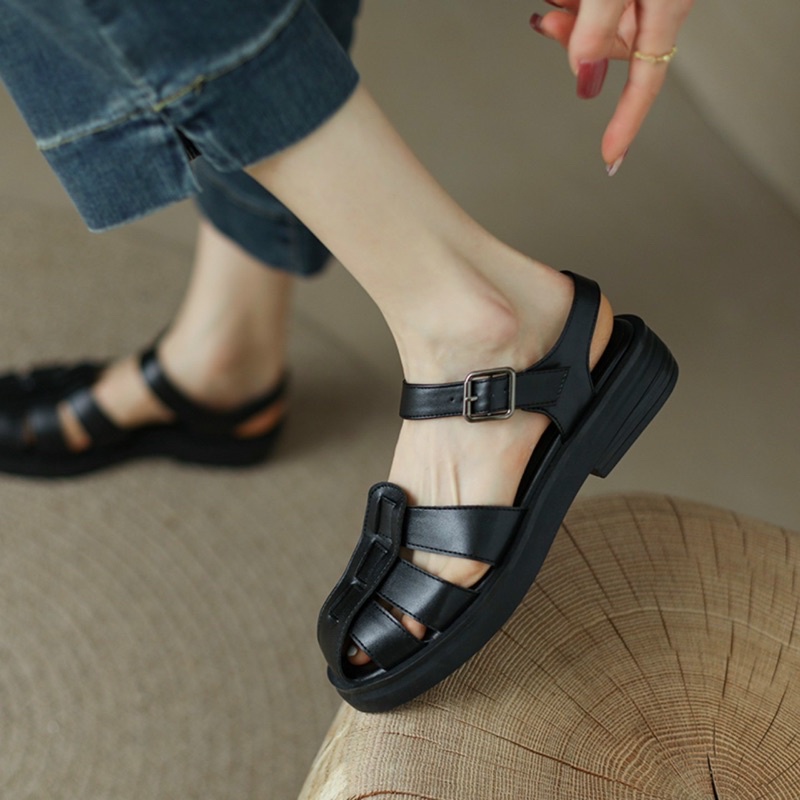 Giày sandal rọ nữ hàn quốc chiến binh bít mũi quai hậu hở gót đế cao 2p ...