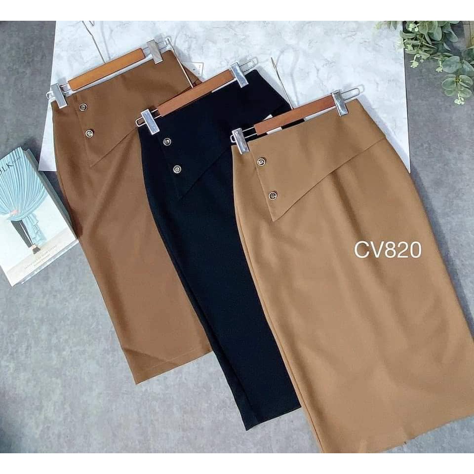 chân váy bút chì phối cúc, chân váy dáng ngắn phong cách và công sở