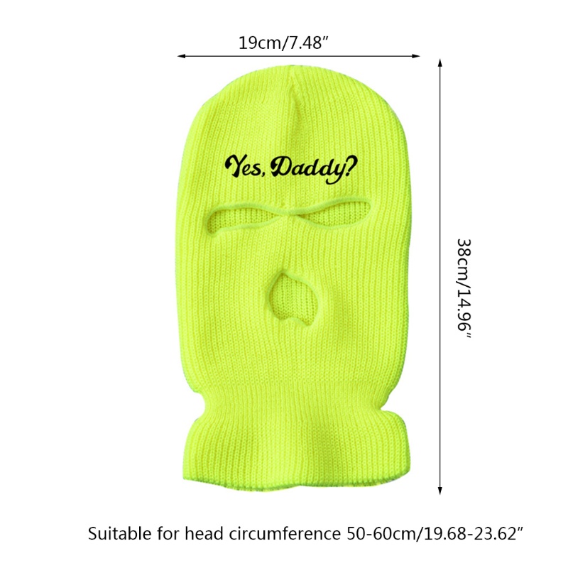 Mũ Len Beanie Mặt Nạ Thêu Chữ yes daddy 3 Lỗ