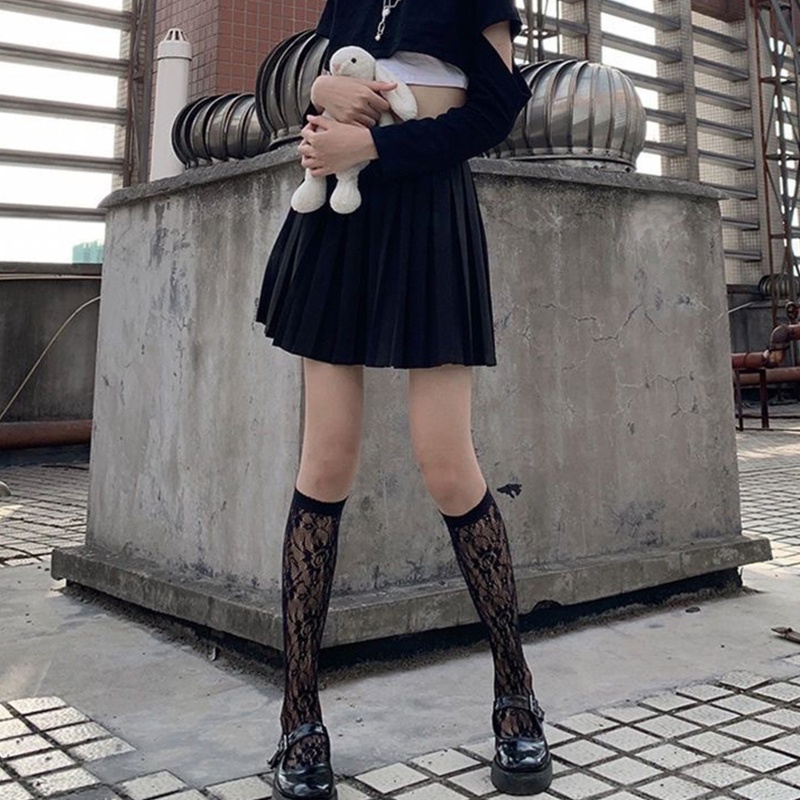 Tất bắp chân ren lưới hoa phong cách Gothic Nhật Bản đáng yêu cho nữ