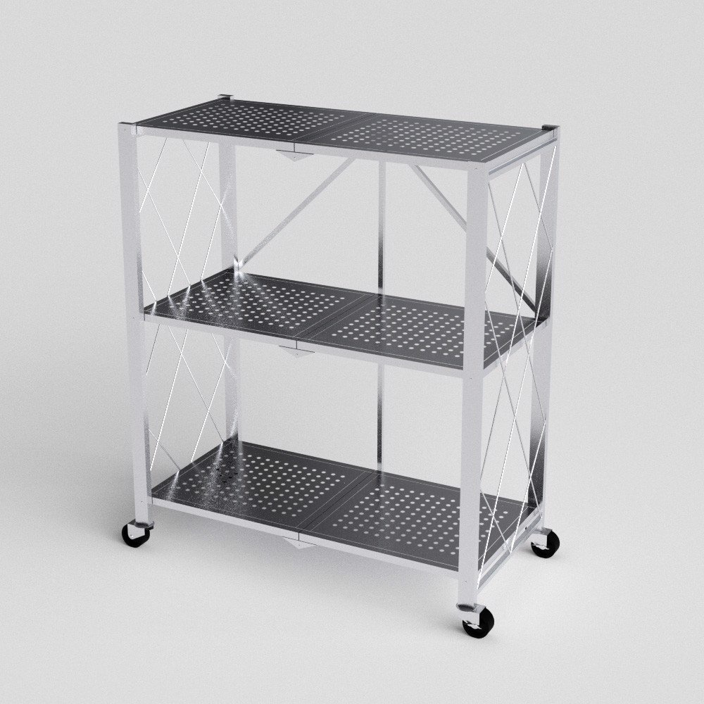 Kệ inox đa năng gấp gọn Ohawa 3 tầng QUI PHÚC, inox sáng bóng, tiện lợi, chân có bánh xe di chuyển