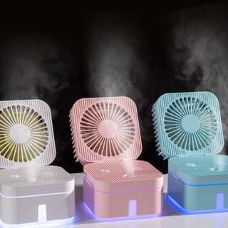 Quạt Mini phun sương để bàn cực mát 💖Đèn Ngủ Nhiều màu  💖  Gấp mở Siêu Tiện lợi CUBE MAGIC