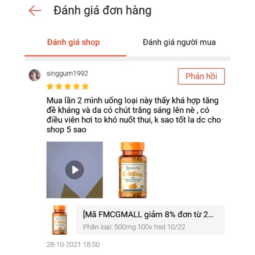 Ảnh Viên uống bổ sung vitamin C của Puritan's Pride - Vitamin C 500mg 100 viên 1