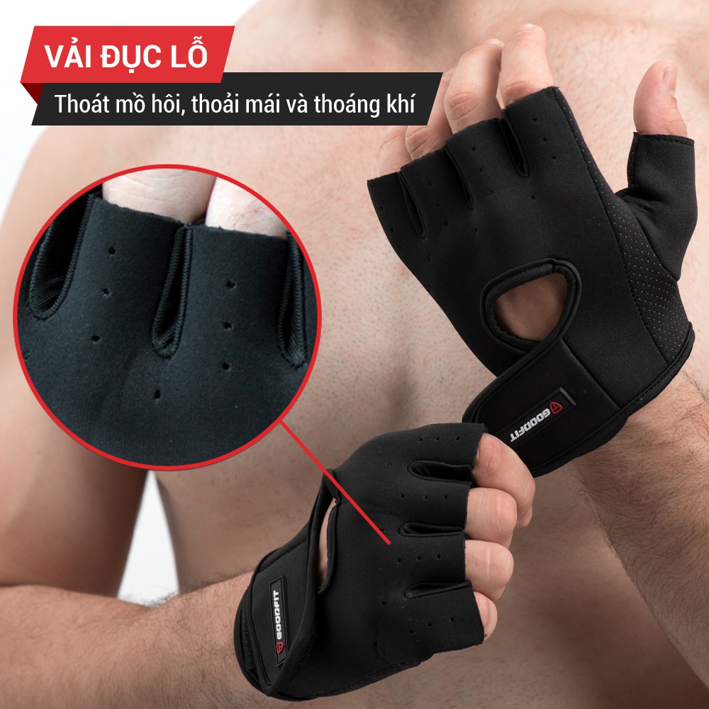 Ảnh Găng tay hở ngón, bao tay tập gym nam nữ GoodFit GF202G đệm silicone chống trượt, vải đục lỗ thoáng khí 4