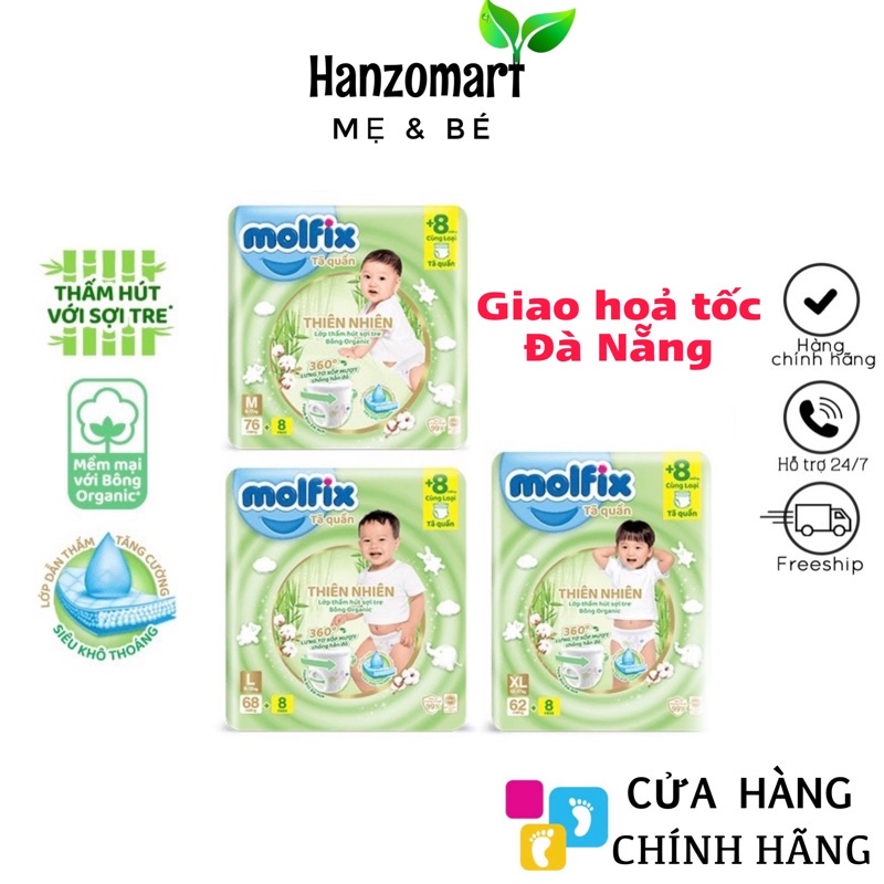 Tã Bỉm Molfix Thiên nhiên Ultra Cộng Miếng quần / dán đủ size NB74/S88/M82/L76/XL70/XXL64