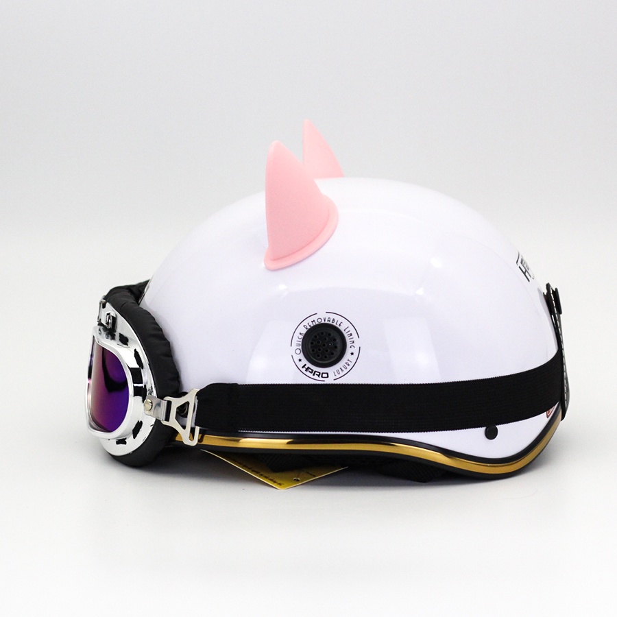 Ảnh Mũ bảo hiểm nửa đầu Hpro helmet cao cấp, kèm kính phi công, có tai mèo cute, thời trang, cá tính, FreeSize (54-58cm) 1