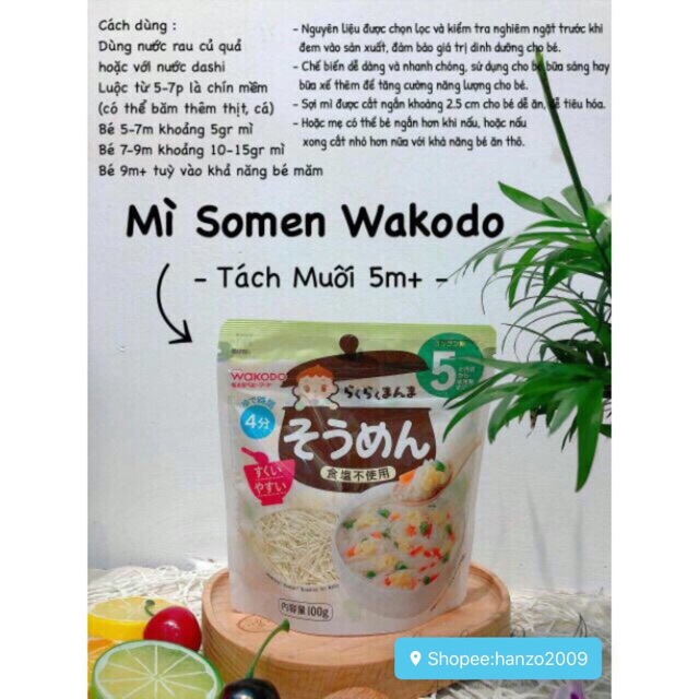 Mì somen cho bé Wakodo / udon / nui hữu cơ cho bé tách muối Nhật Bản