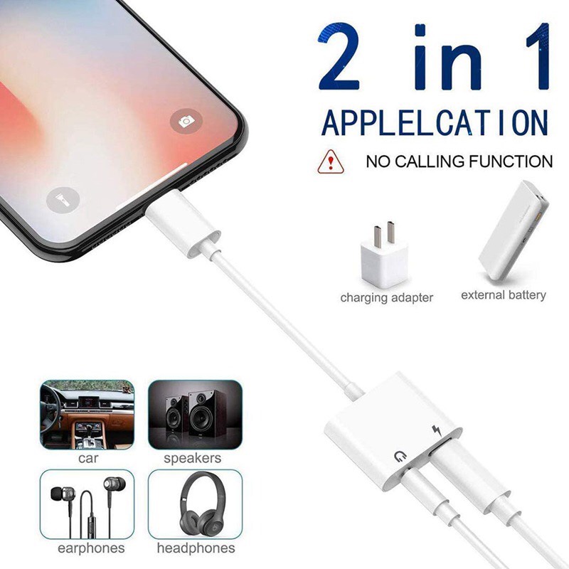 Bộ chia tai nghe jack 3.5 + chân sạc lightning vừa sạc vừa nghe nhạ cho iphone 7/8/X/Xs/11/12/pro/plus/promax