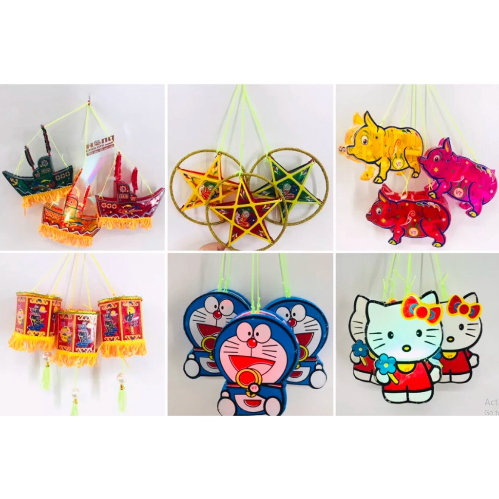 Đèn lồng trung thu giấy kiếng kính truyền thống hình con vật 3D mini ngộ nghĩnh làm từ giấy đỏ lung linh khung nhựa bền