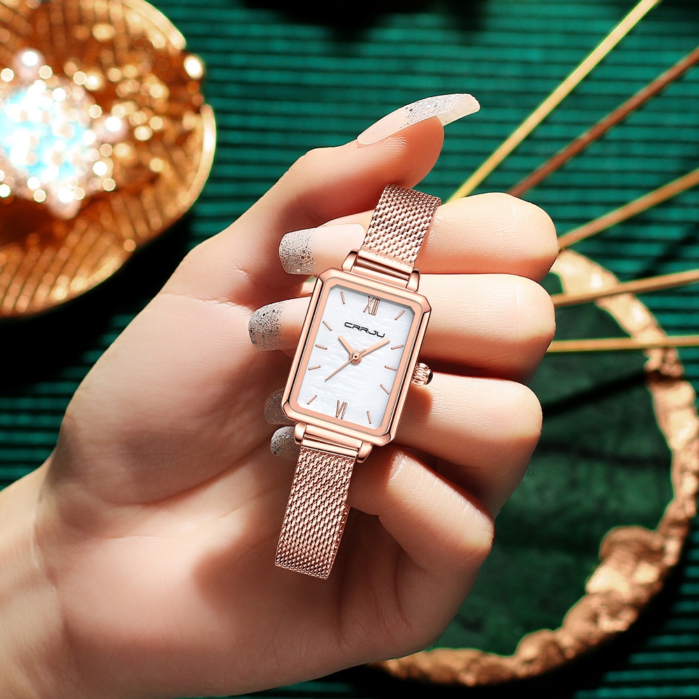 Mô tả Đồng hồ quartz CRRJU 2173 X mặt vuông thời trang bằng thép không gỉ chịu nước - 10