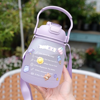 Bình đựng nước Greeninterior 1300ml có ống hút kèm dây đeo và có quai cầm tiện lợi, cốc đựng nước cute Màu Xanh Dương