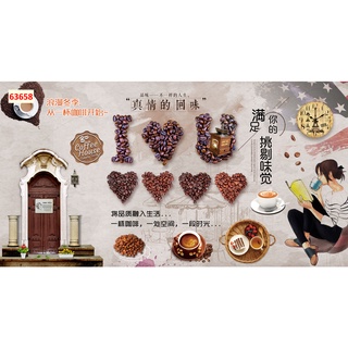 Tranh dán tường Quán Cafe, Trà Sữa, Trang Trí Cửa Hàng 3D khổ lớn
