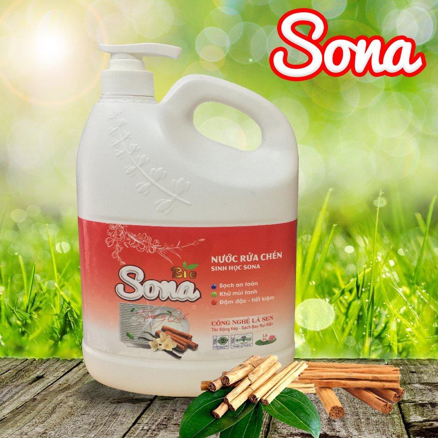 Dầu rửa bát siêu tốc, nước rửa chén bát sinh học Sona, Thành Phần Hữu Cơ 100% 1.6L Thân Thiện Với Môi Trường