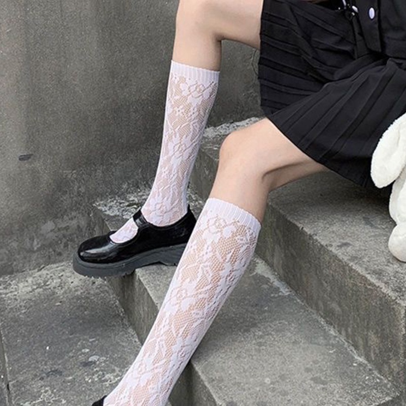 Tất bắp chân ren lưới hoa phong cách Gothic Nhật Bản đáng yêu cho nữ