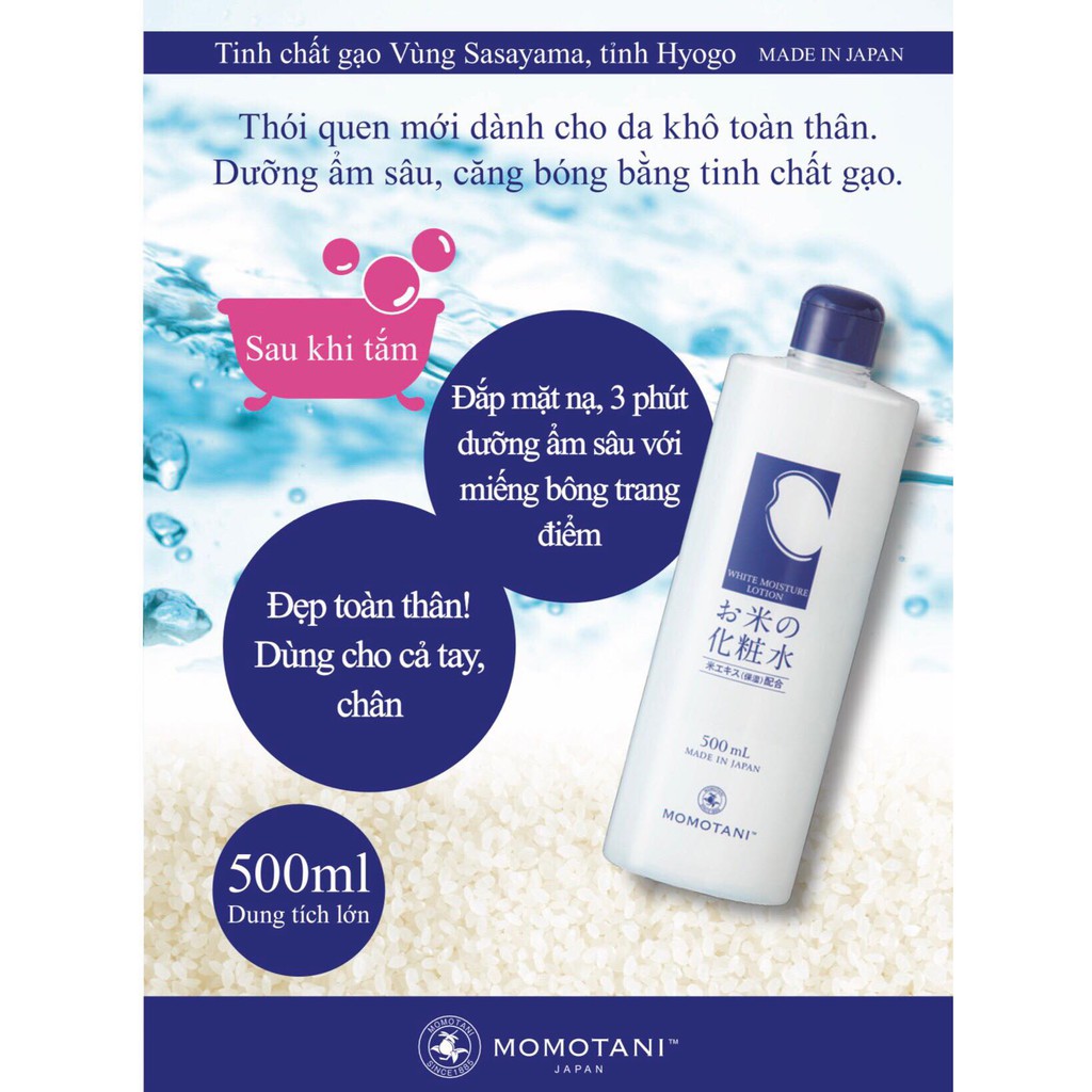 Ảnh Nước Hoa Hồng Dưỡng Trắng Chiết Xuất Gạo Hữu Cơ MOMOTANI 500ML 3