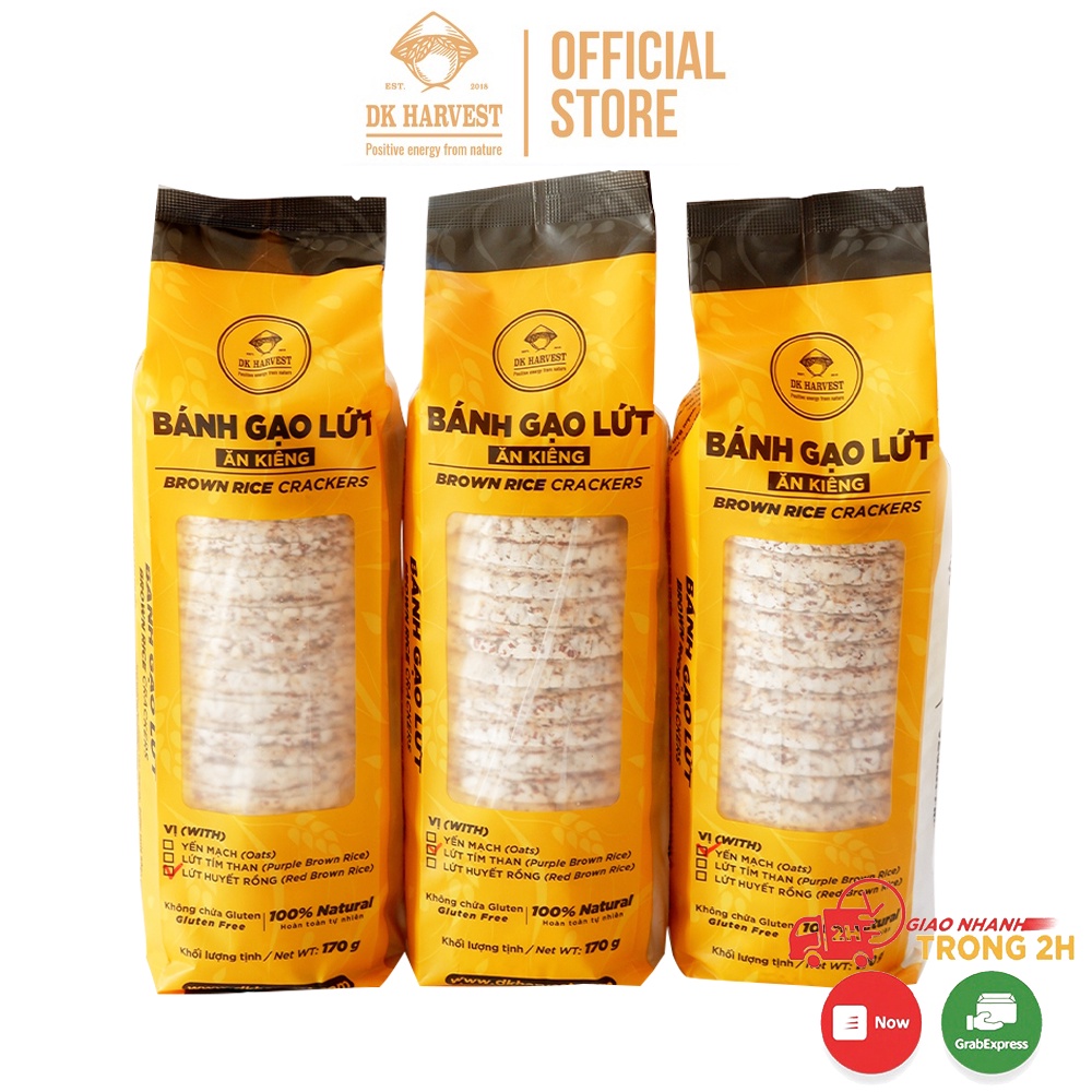 Ảnh Bánh Gạo Lứt Ăn Kiêng Giảm Cân DK Harvest (170g/18 bánh) - 3 Vị (Lứt Huyết Rồng, Yến Mạch, Lứt Tím Than) 1