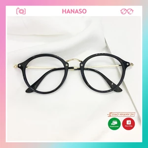 Kính cận thời trang nam nữ gọng tròn, mắt kính không độ chống tia UV HANASO 074